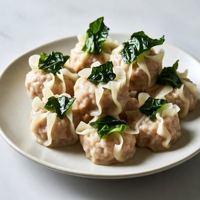 Steamed Dumplings with Spinach Leaves