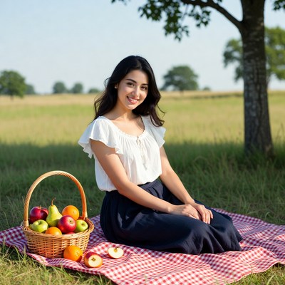 Woman with fruit basket on picnic