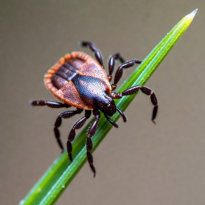 Tick on green grass blade