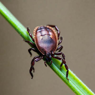 Tick on green grass blade