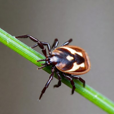 Tick on green grass blade