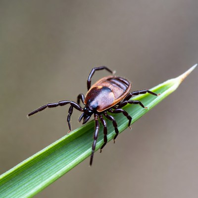 Tick on green grass blade