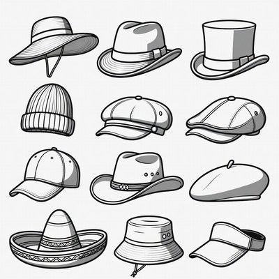 Variety of Sketch Hats Illustration