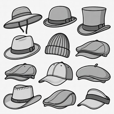 Variety of Sketch Hats Illustration