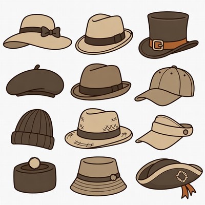 Variety of Brown Hats Illustration