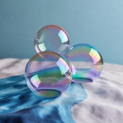 Colorful soap bubbles on blue surface