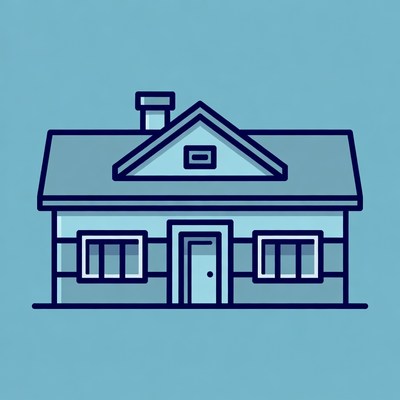 Blue Line Art House Illustration