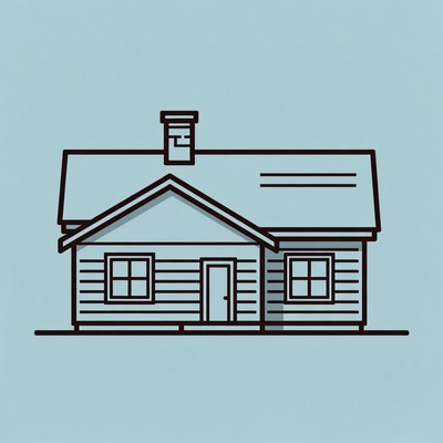 Line Art Cabin House Illustration