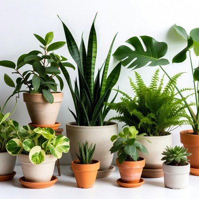 Variety of houseplants in pots