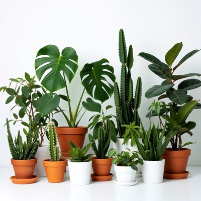Variety of potted houseplants
