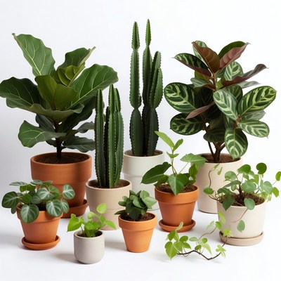 Variety of potted houseplants