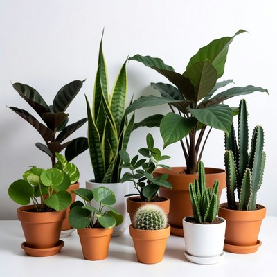 Variety of potted houseplants