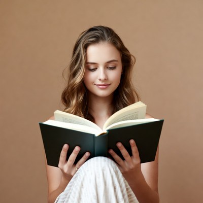 Young woman reading book