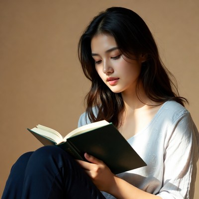Asian woman reading book