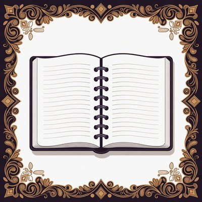 Open Spiral Notebook Ornate Frame