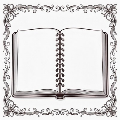 Open Blank Notebook with Ornate Frame
