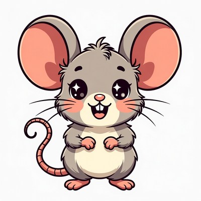 Cute cartoon gray mouse smiling