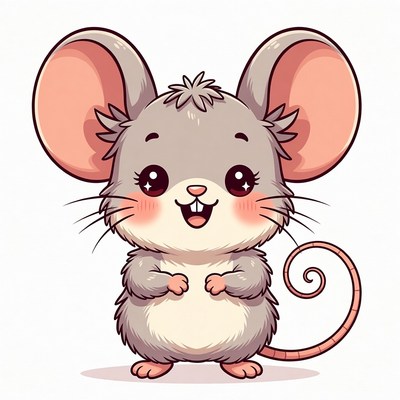 Cute cartoon gray mouse smiling