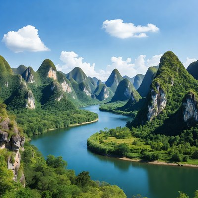 Karst Mountains and River Landscape
