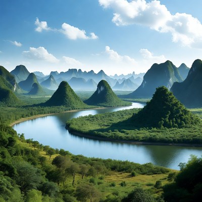 Green Karst Mountains and Winding River