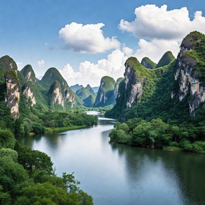 Karst Mountains and River Landscape