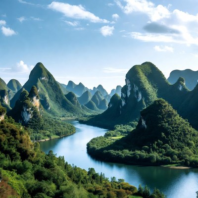 Yangshuo Karst Mountains River Landscape