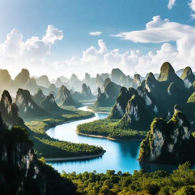 Karst Mountains with Winding River
