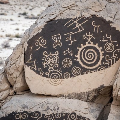 Ancient Petroglyphs on Desert Rock