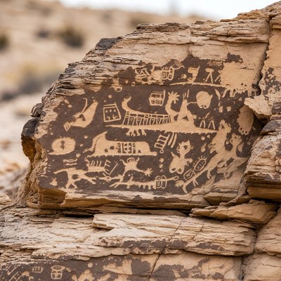 Ancient Petroglyphs on Desert Rock