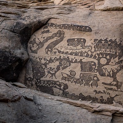 Ancient Rock Petroglyphs with Animals