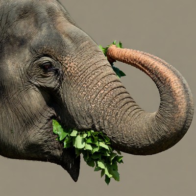 Elephant eating green leaves