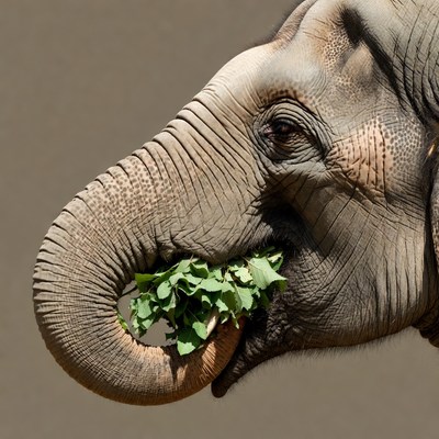 Elephant eating green leaves