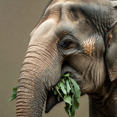 Elephant eating green leaves
