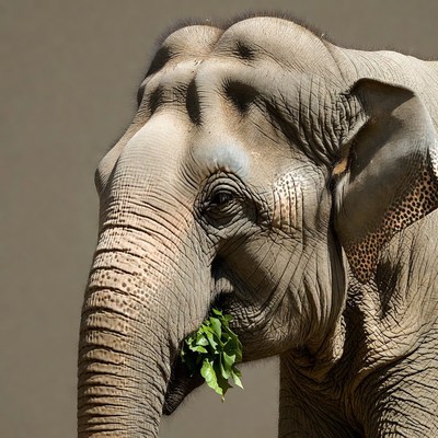 Elephant eating green leaves