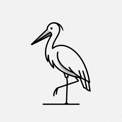 Line drawing of standing heron