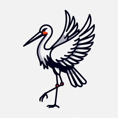 White stork illustration with wings spread