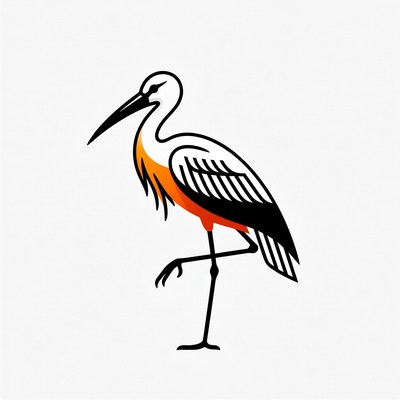 Yellow-billed stork standing illustration