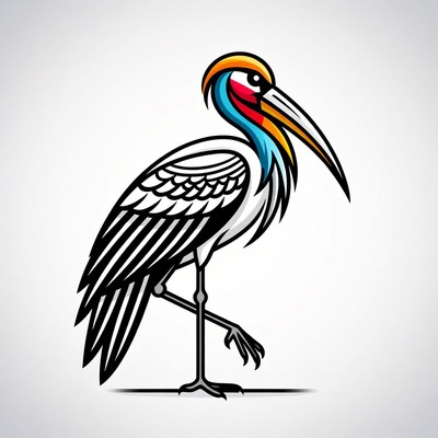 Colorful Crested Crane Illustration