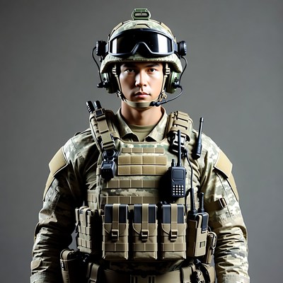Asian soldier in tactical gear