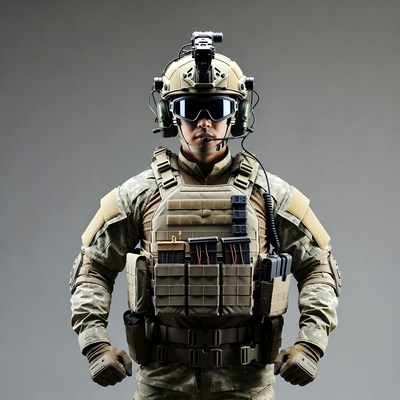 Soldier in tactical gear with helmet