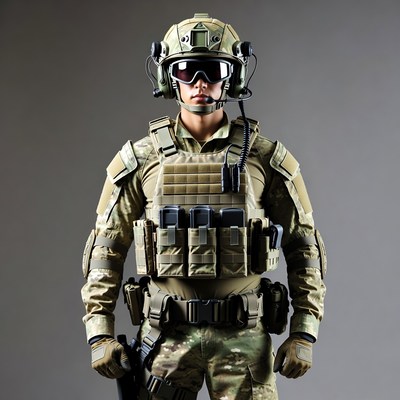 Soldier in tactical gear with helmet