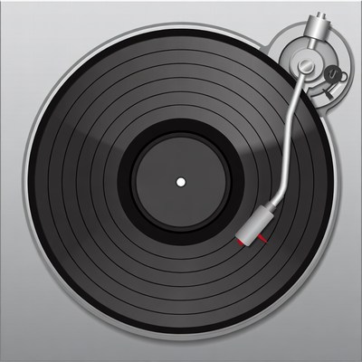 Silver Turntable with Black Vinyl Record