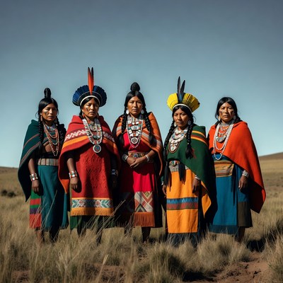 Indigenous women in traditional attire outdoors