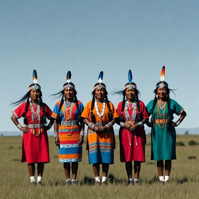 Five Indigenous Women in Traditional Dresses