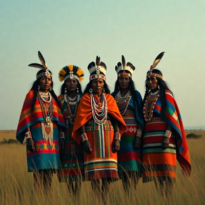 Indigenous women in colorful traditional headdresses