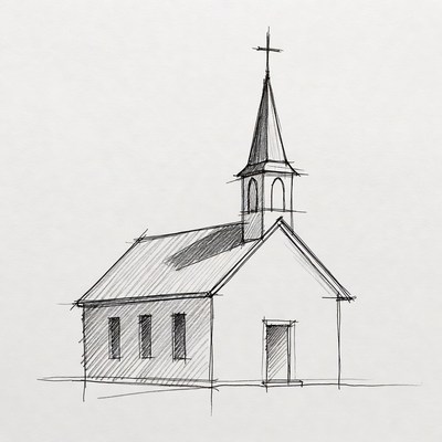 Sketch of church with steeple