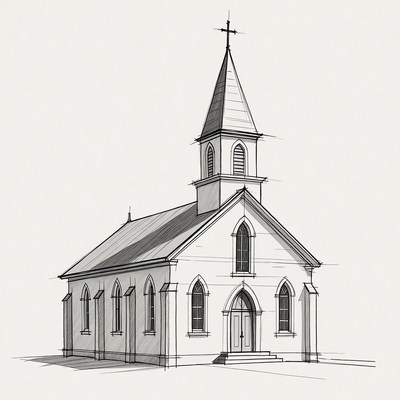 Sketch of church with steeple