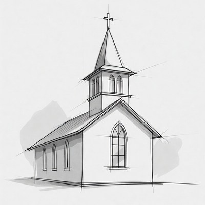 Sketch drawing of church building