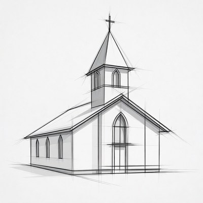 Sketch illustration of church building