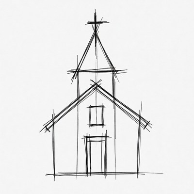 Sketch drawing of church building
